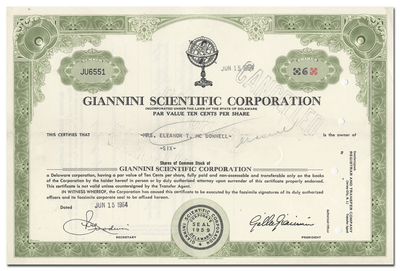 Giannini Scientific Corporation Stock Certificate