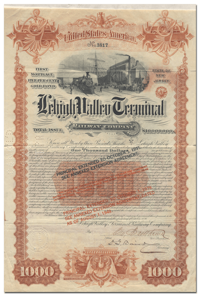 Lehigh Valley Terminal Railway Company Bond Certificate