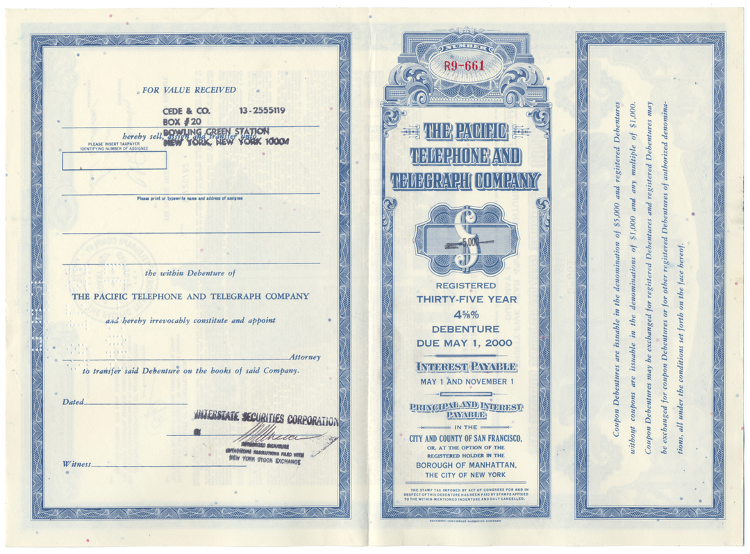 Pacific Telephone and Telegraph Company Bond Certificate