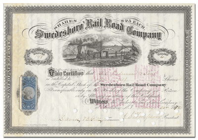 Swedesboro Rail Road Company Stock Certificate