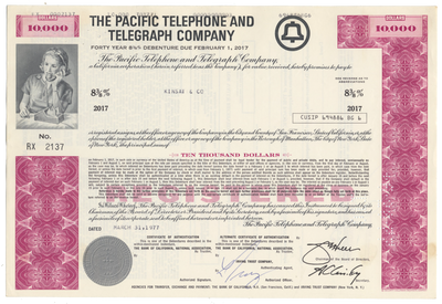 Pacific Telephone and Telegraph Company Bond Certificate