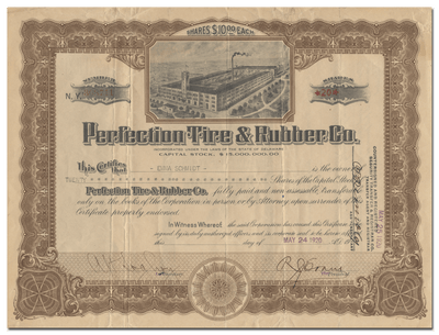 Perfection Tire & Rubber Co. Stock Certificate