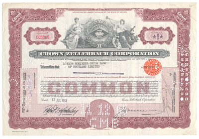 Crown Zellerbach Corporation Stock Certificate