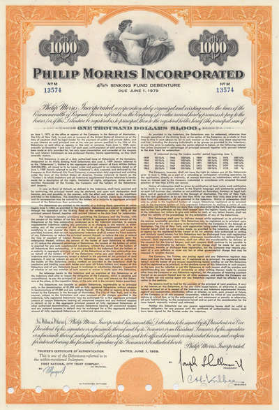 Philip Morris Incorporated Bond Certificate