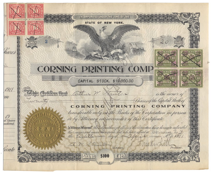 Corning Printing Company Stock Certificate