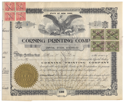 Corning Printing Company Stock Certificate