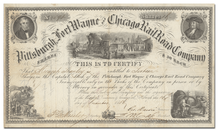 Pittsburgh, Fort Wayne and Chicago Rail Road Company Stock Certificate