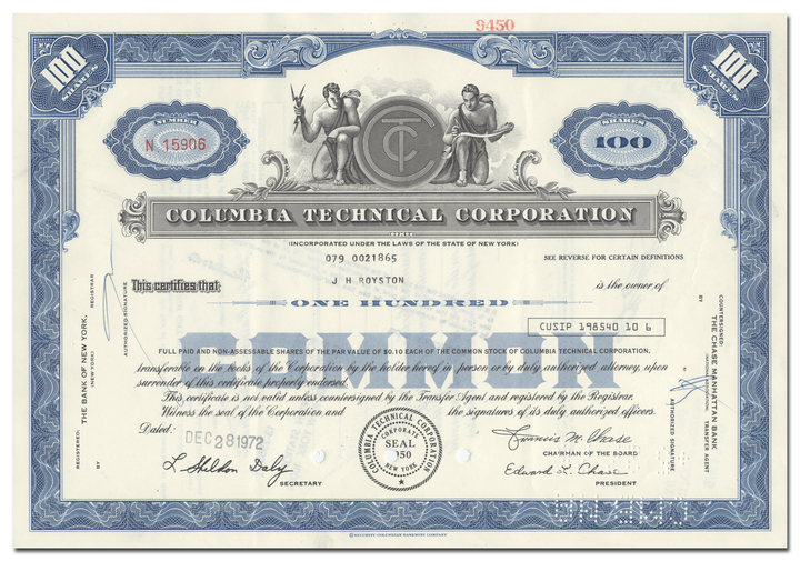 Columbia Technical Corporation Stock Certificate