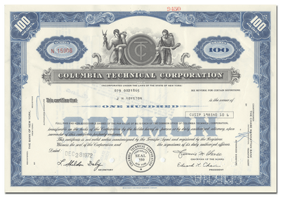Columbia Technical Corporation Stock Certificate