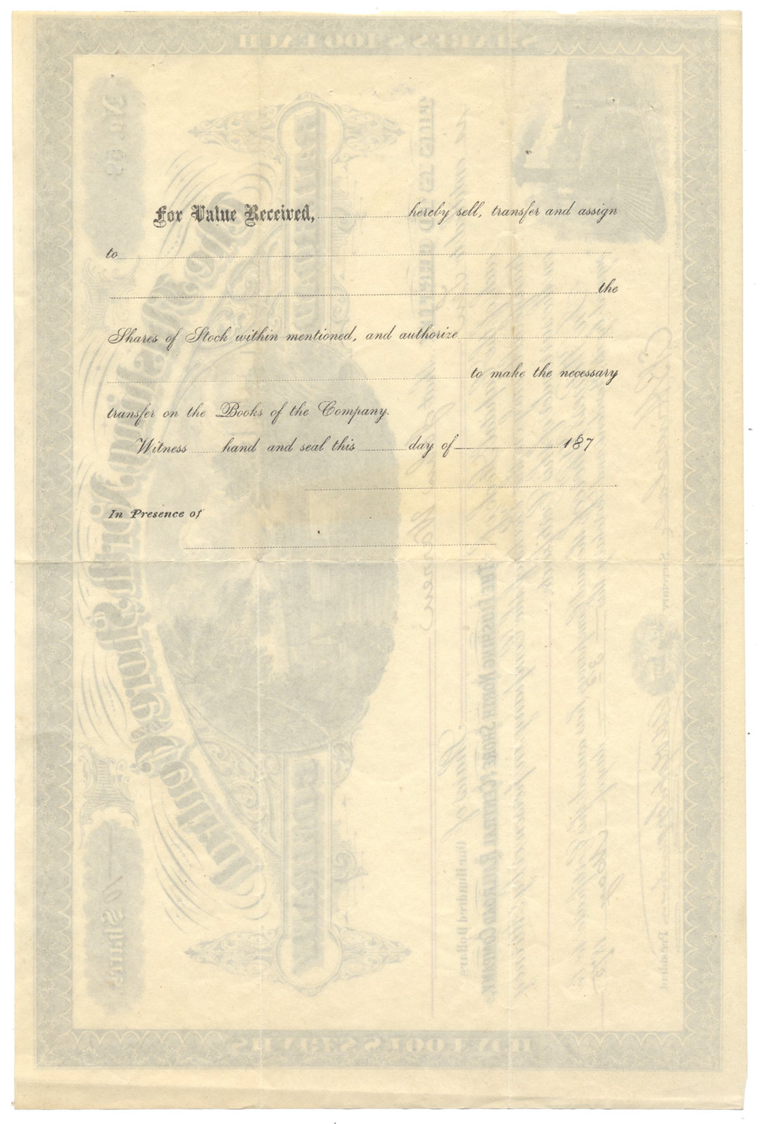 Flushing, North Shore and Central Railroad Company Stock Certificate