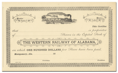 Western Railway of Alabama Stock Certificate