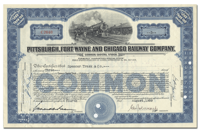 Pittsburgh, Fort Wayne and Chicago Railway Company Stock Certificate