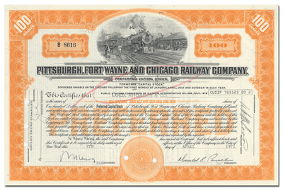 Pittsburgh, Fort Wayne and Chicago Railway Company Stock Certificate