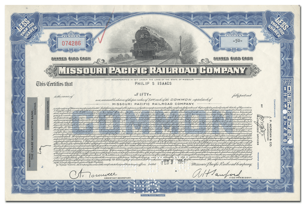 Missouri Pacific Railroad Company Stock Certificate