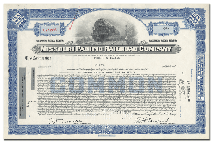 Missouri Pacific Railroad Company Stock Certificate