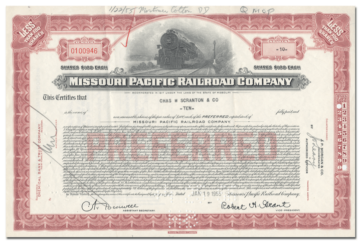 Missouri Pacific Railroad Company Stock Certificate