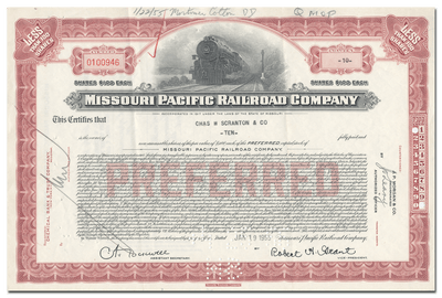 Missouri Pacific Railroad Company Stock Certificate