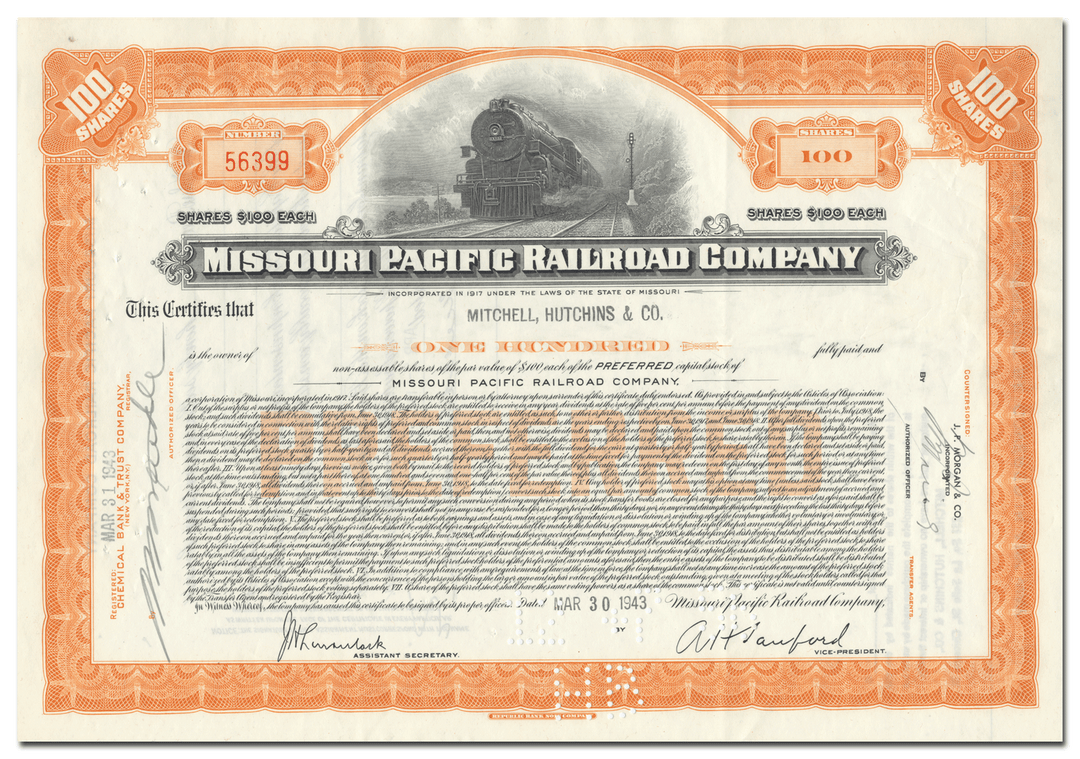 Missouri Pacific Railroad Company Stock Certificate