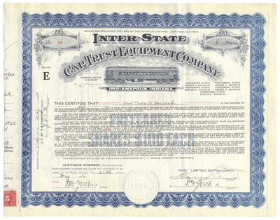 Inter-State Car Trust Equipment Company Stock Certificate