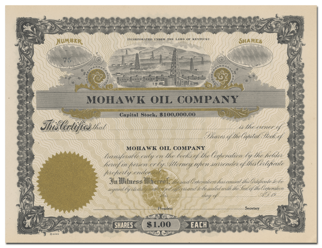 Mohawk Oil Company Stock Certificate