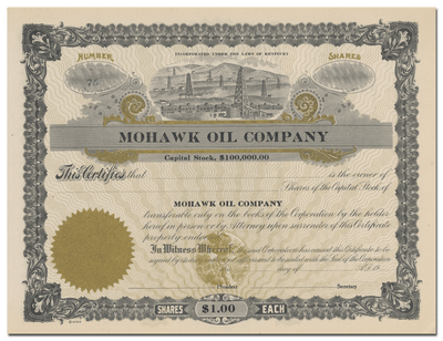 Mohawk Oil Company Stock Certificate