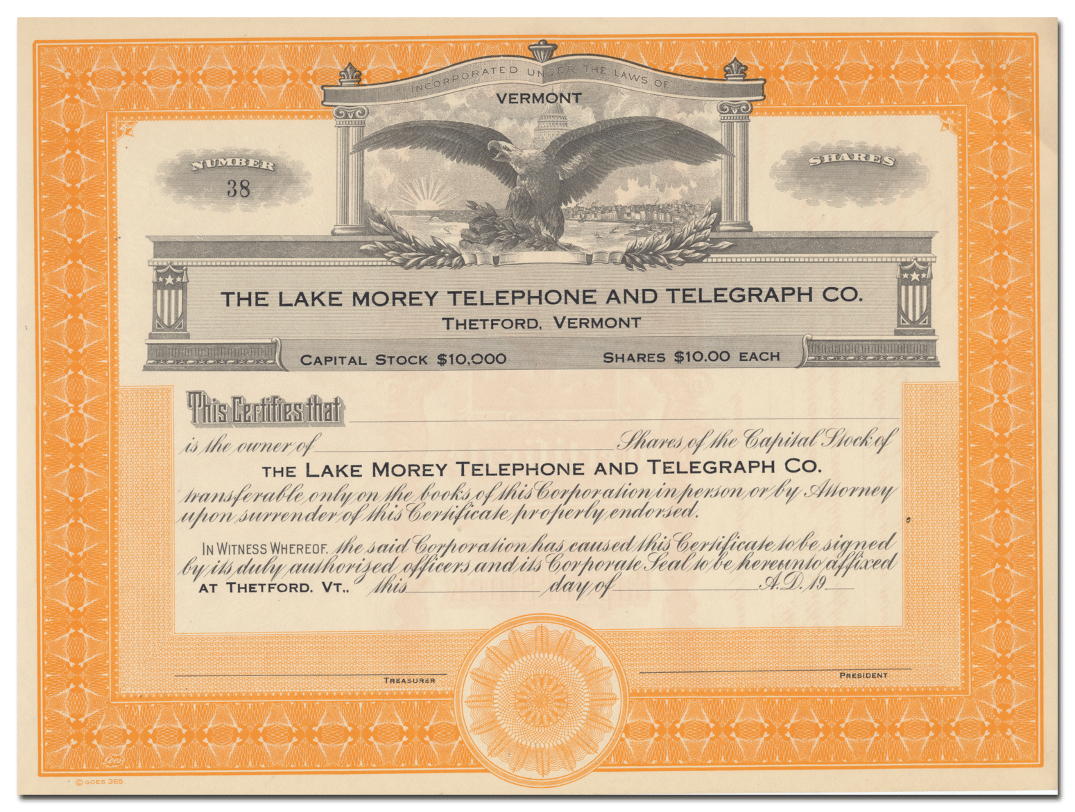 Lake Morey Telephone & Telegraph Co. Stock Certificate