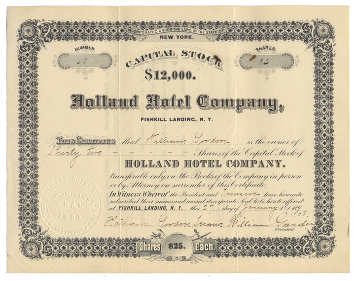 Holland Hotel Company Stock Certificate