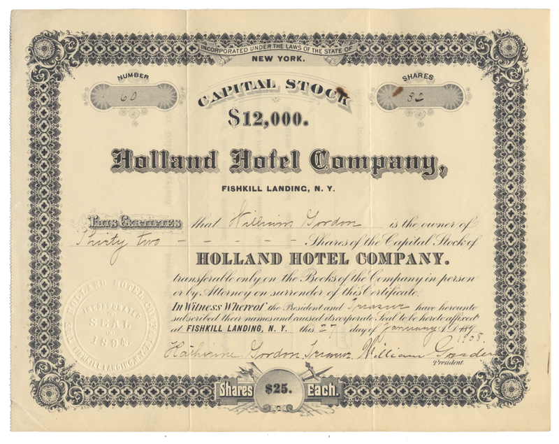 Holland Hotel Company Stock Certificate