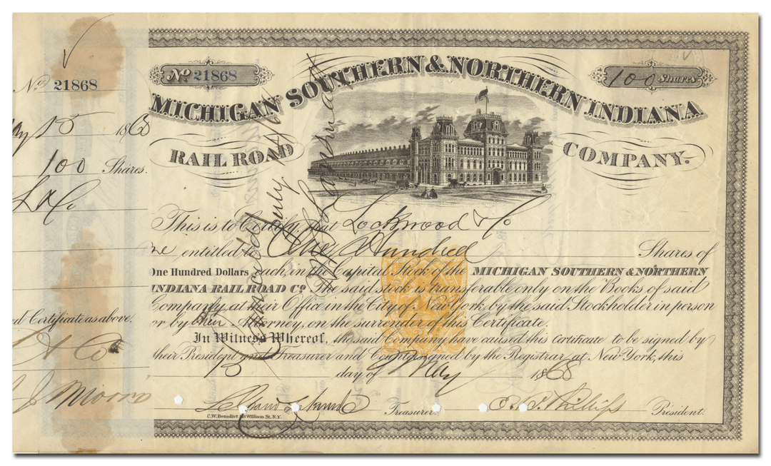 Michigan Southern & Northern Indiana Railroad Company Stock Certificate