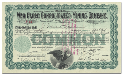 War Eagle Consolidated Mining Company Stock Certificate