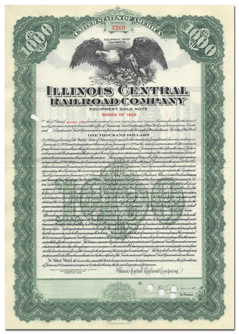 Illinois Central Railroad Company Bond Certificate