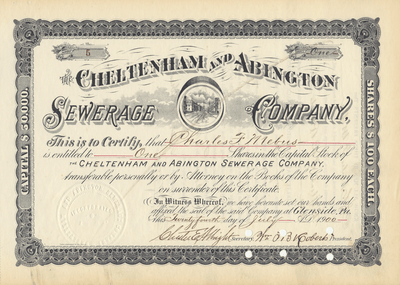 Cheltenham and Abington Sewerage Company Stock Certificate