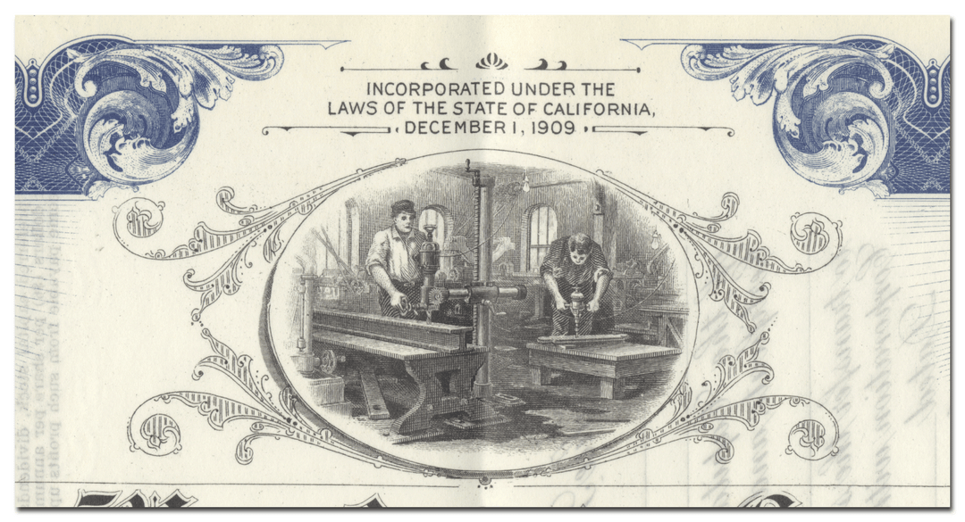 Yuba Manufacturing Company Stock Certificate