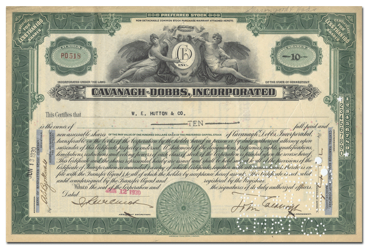 Cavanagh - Dobbs, Incorporated Stock Certificate