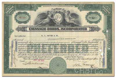 Cavanagh - Dobbs, Incorporated Stock Certificate