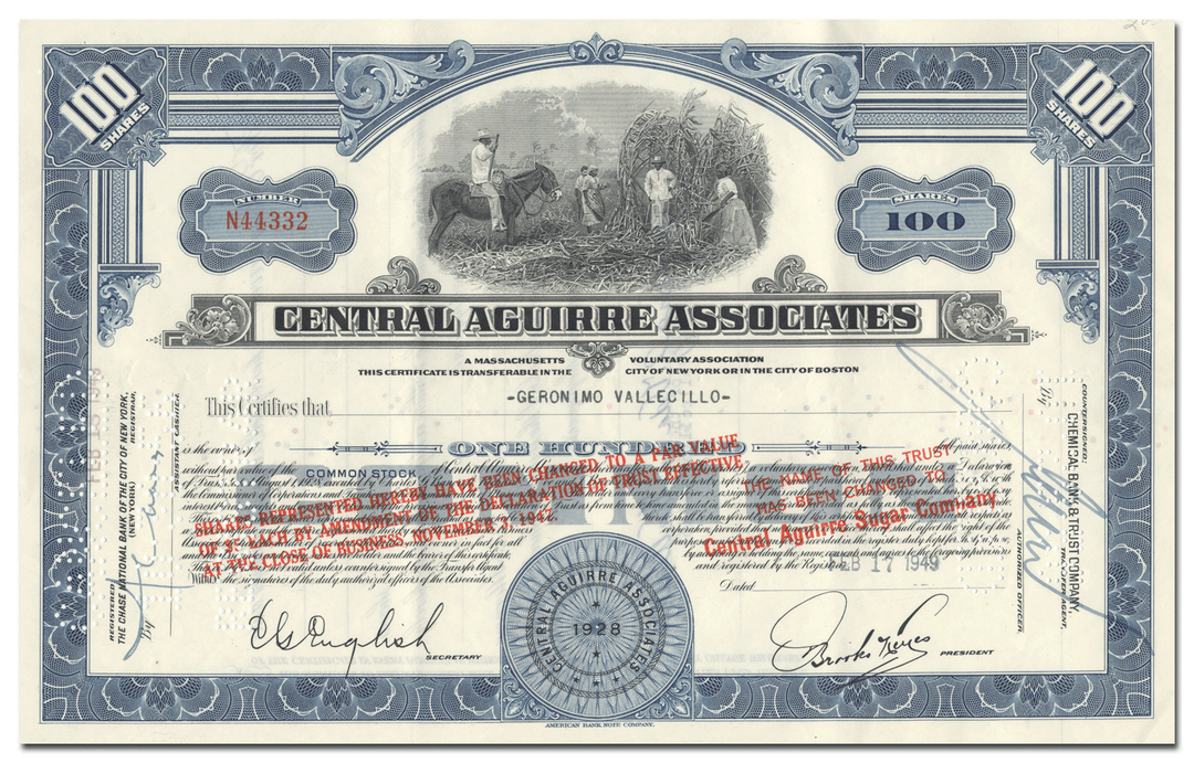 Central Aguirre Associates Stock Certificate