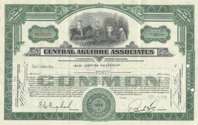 Central Aguirre Associates Stock Certificate