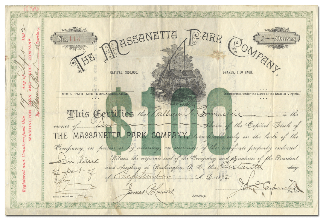 Massanetta Park Company Stock Certificate