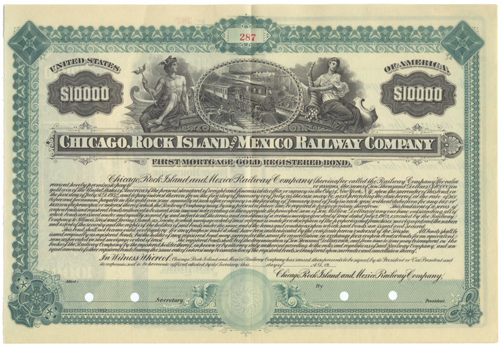 Chicago, Rock Island and Mexico Railway Company Bond Certificate