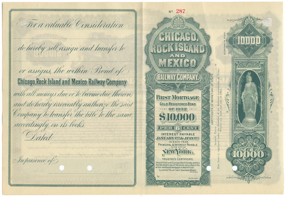 Chicago, Rock Island and Mexico Railway Company Bond Certificate