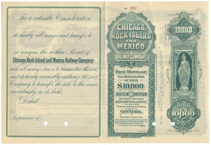 Chicago, Rock Island and Mexico Railway Company Bond Certificate