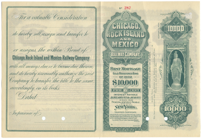 Chicago, Rock Island and Mexico Railway Company Bond Certificate