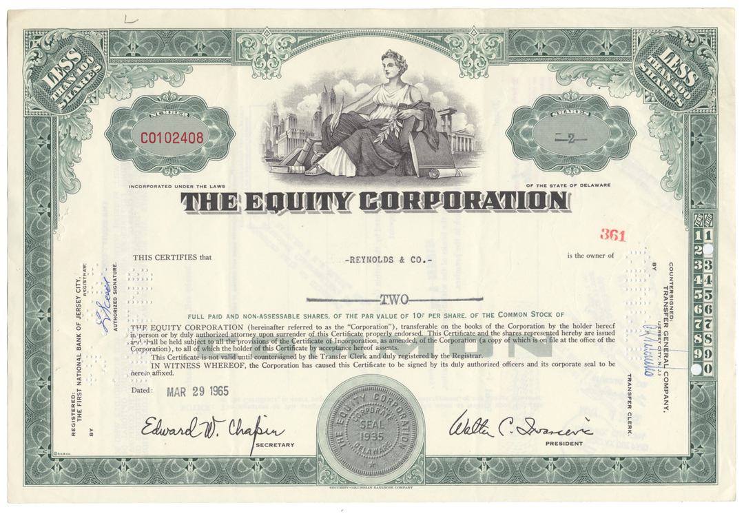 Equity Corporation Stock Certificate