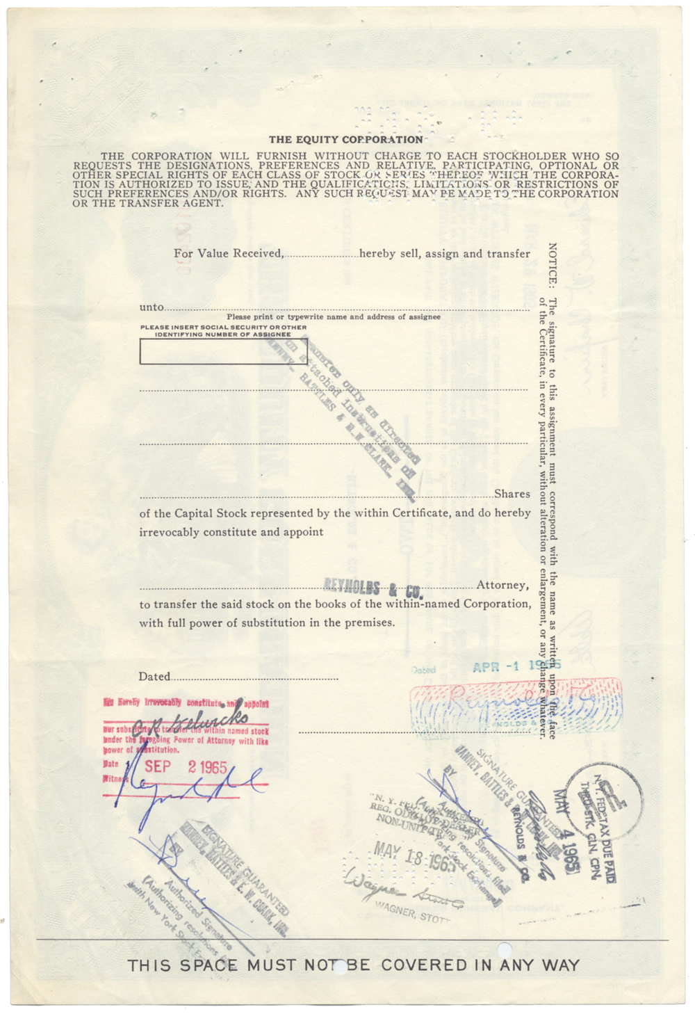 Equity Corporation Stock Certificate