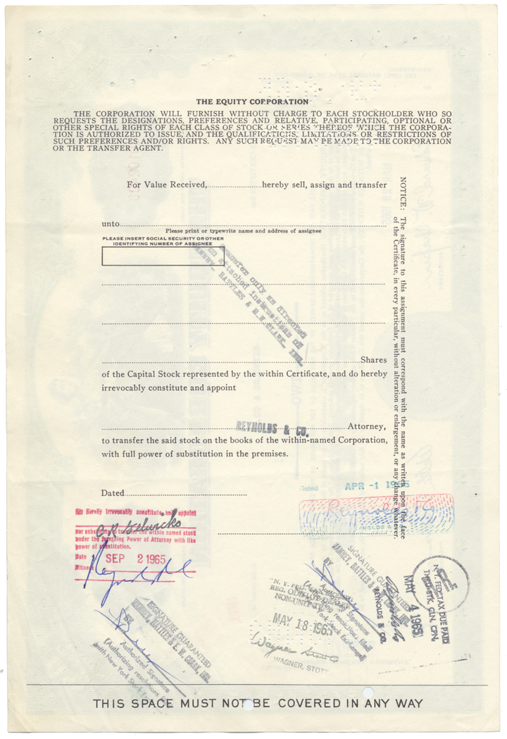 Equity Corporation Stock Certificate