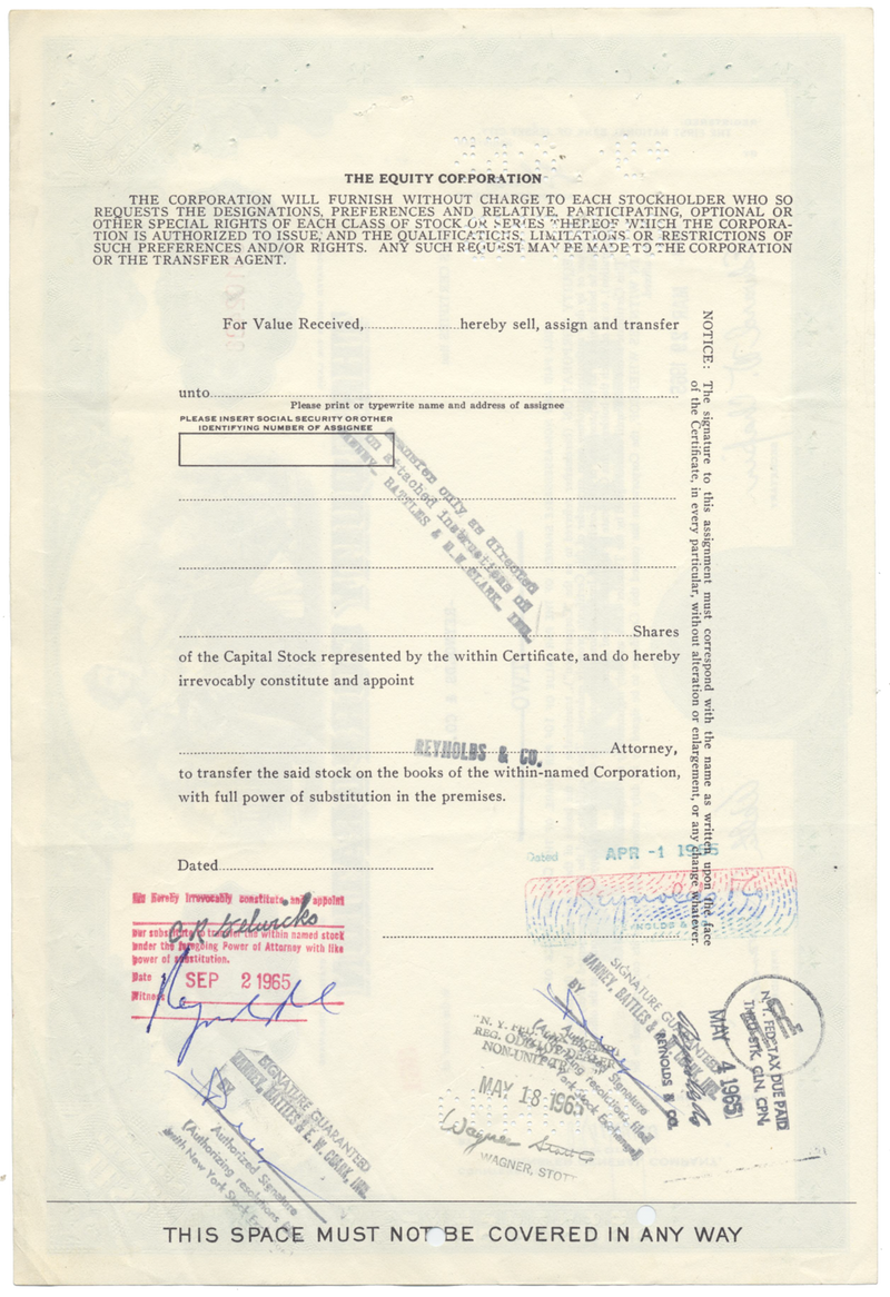 Equity Corporation Stock Certificate