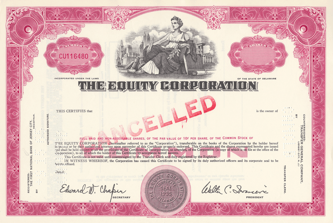 Equity Corporation Stock Certificate