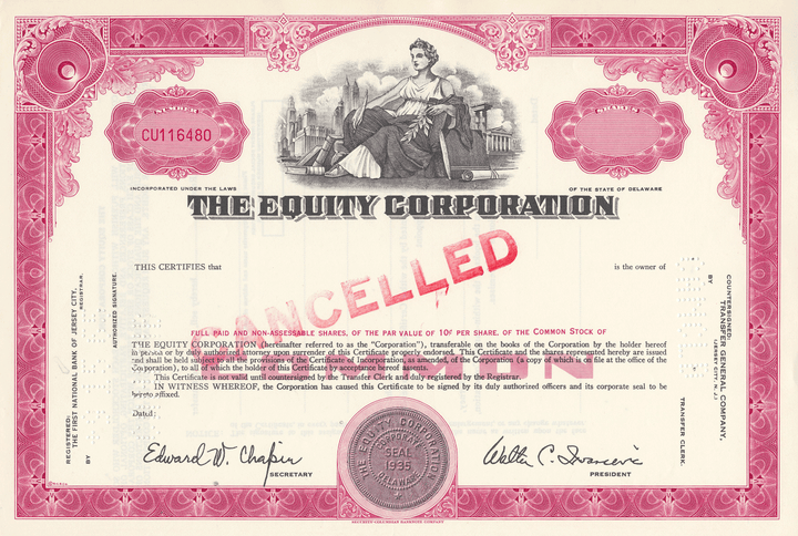 Equity Corporation Stock Certificate