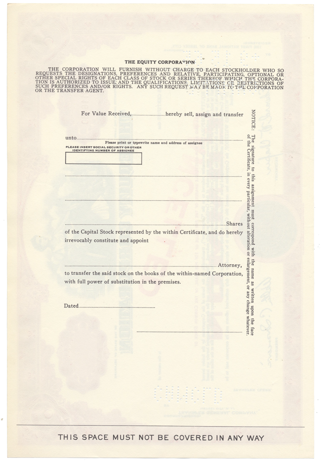 Equity Corporation Stock Certificate