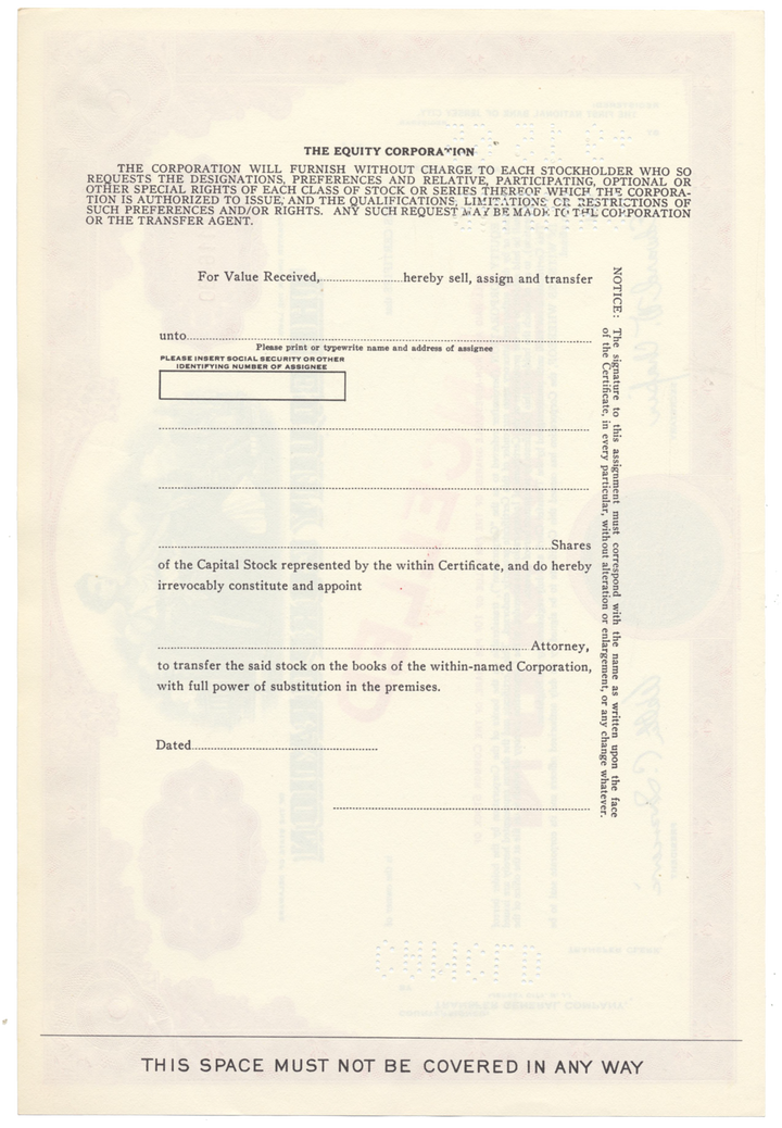 Equity Corporation Stock Certificate